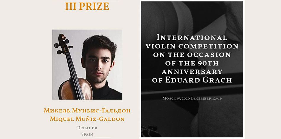 Miquel Muñiz, alumno de la Fundación Conservatori Liceu y Becario de la Fundación de Música Ferrer-Salat, ganador del 3º premio en el Concurso Internacional Eduard Grach