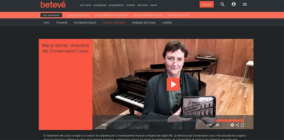 La Directora General de la Fundació Conservatori Liceu, Maria Serrat, va ser entrevistada per betevé amb motiu d’un reportatge especial sobre els 25 anys de l’incendi del Liceu