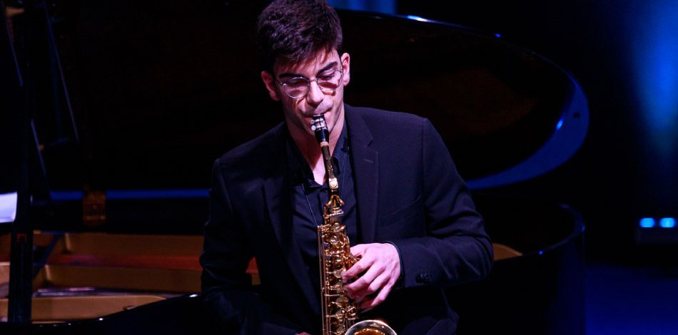 Pol Cabrera, alumne de saxòfon, i el Quartet Mezzo, format per estudiants del Centre Superior Liceu, finalistes de la Tribuna Sax-Ensemble 2022