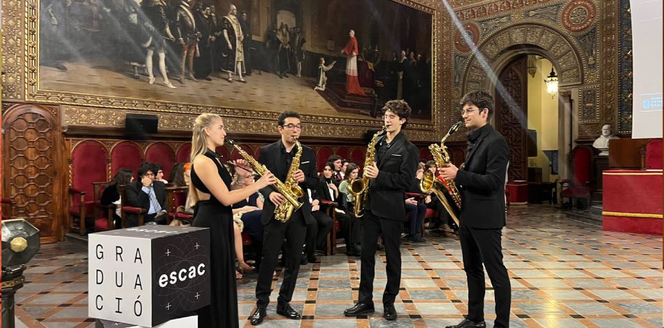 El Mezzo Quartet, format per alumnes del Centre Superior de la Fundació Conservatori Liceu, participa en l’acte de graduació de l’ESCAC
